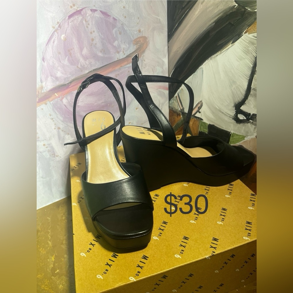 Mix No. 6 Black Strappy Wedges